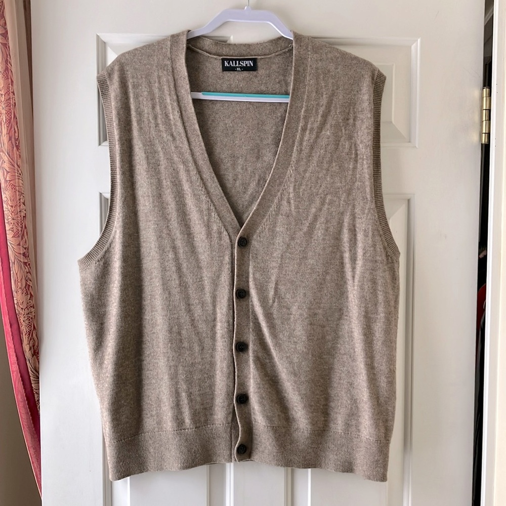 Kallspin Men’s Cashmere/Wool Blend Sweater Vest Light Brown Size XL
